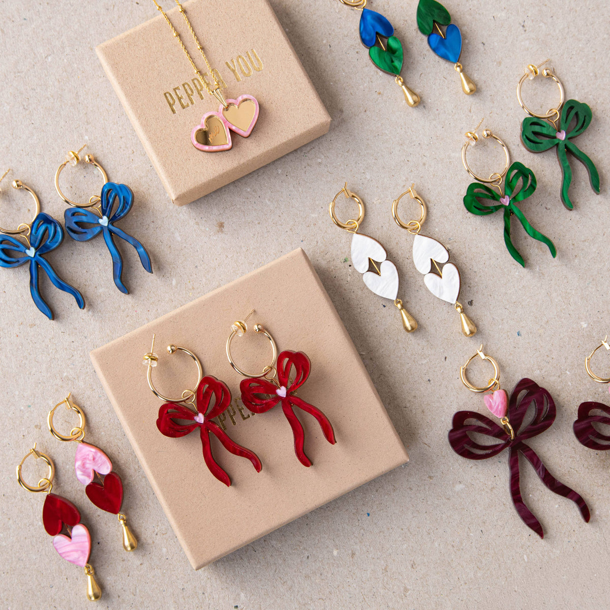 Pepper You branded recyclable gift packaging for bow hoop earrings