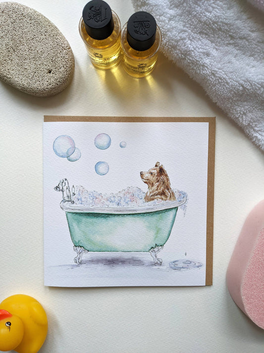 Bear in Bath Pamper and Relax Blank Greeting Card illustration