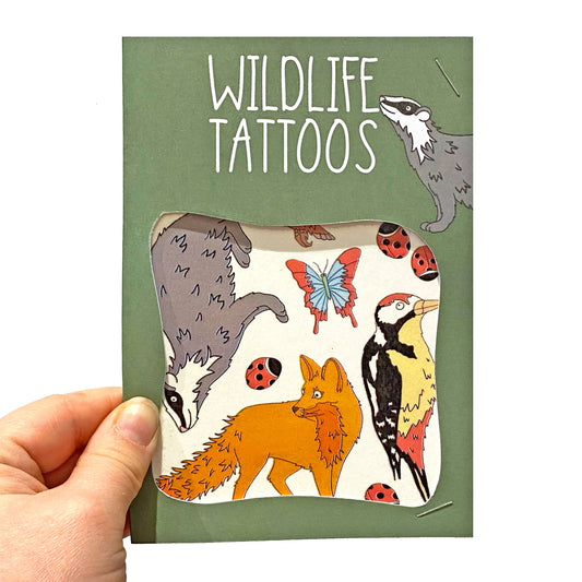 Wildlife Transfers. Be the envy of all your friends with these seriously fun transfer tattoos. This is a set of wildlife themed transfer tattoos ;featuring a badger, fox and a woodpecker. These transfer tattoos are great fun on your own but are even better as a party bag filler.