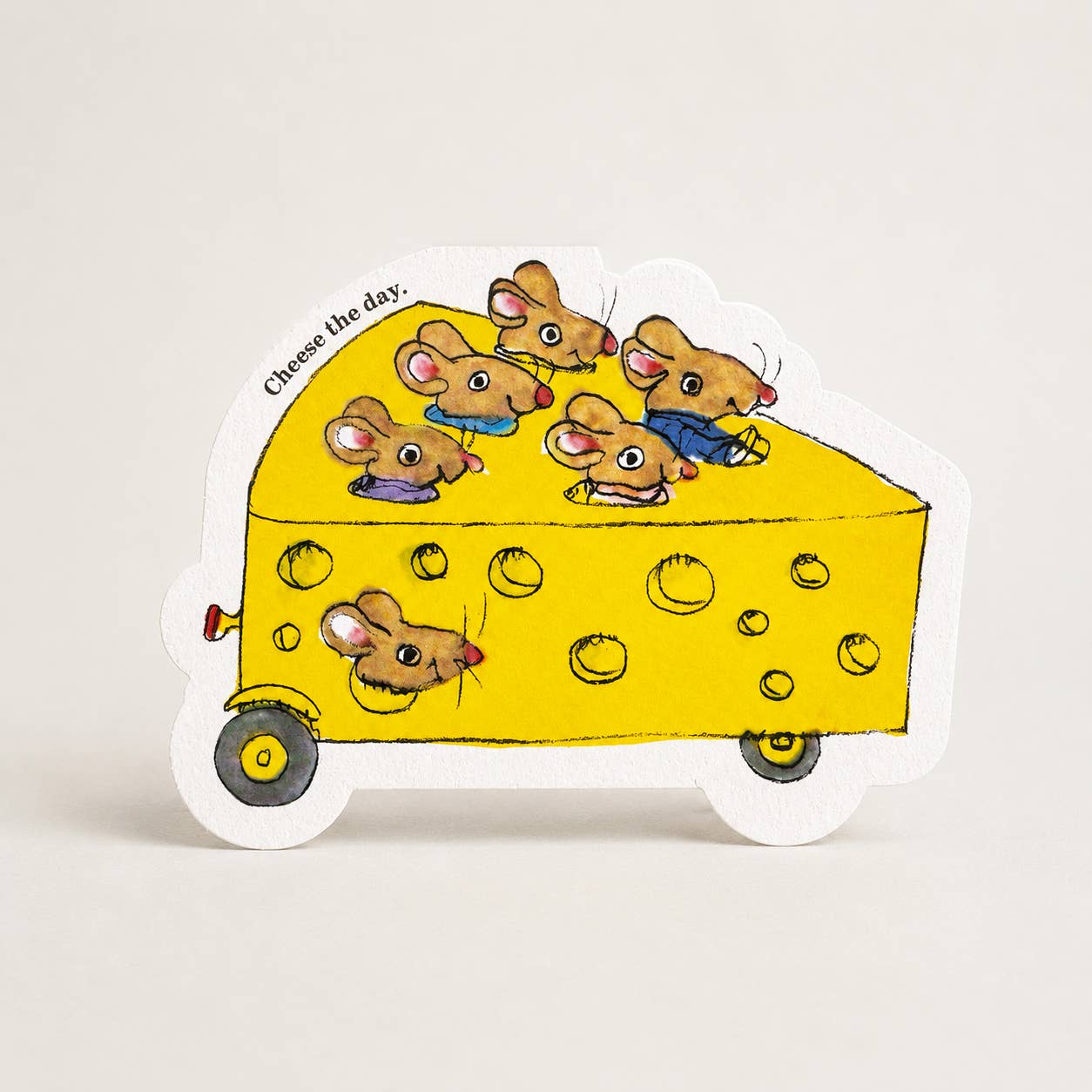 Richard Scarry Cheese Mouse Car die-cut birthday card by Studio Boketto