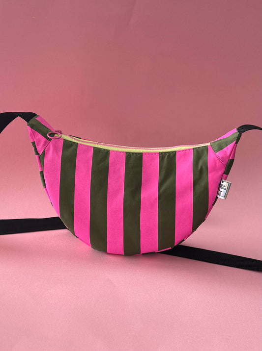 Pink and Green stripes waxed canvas Sling bag