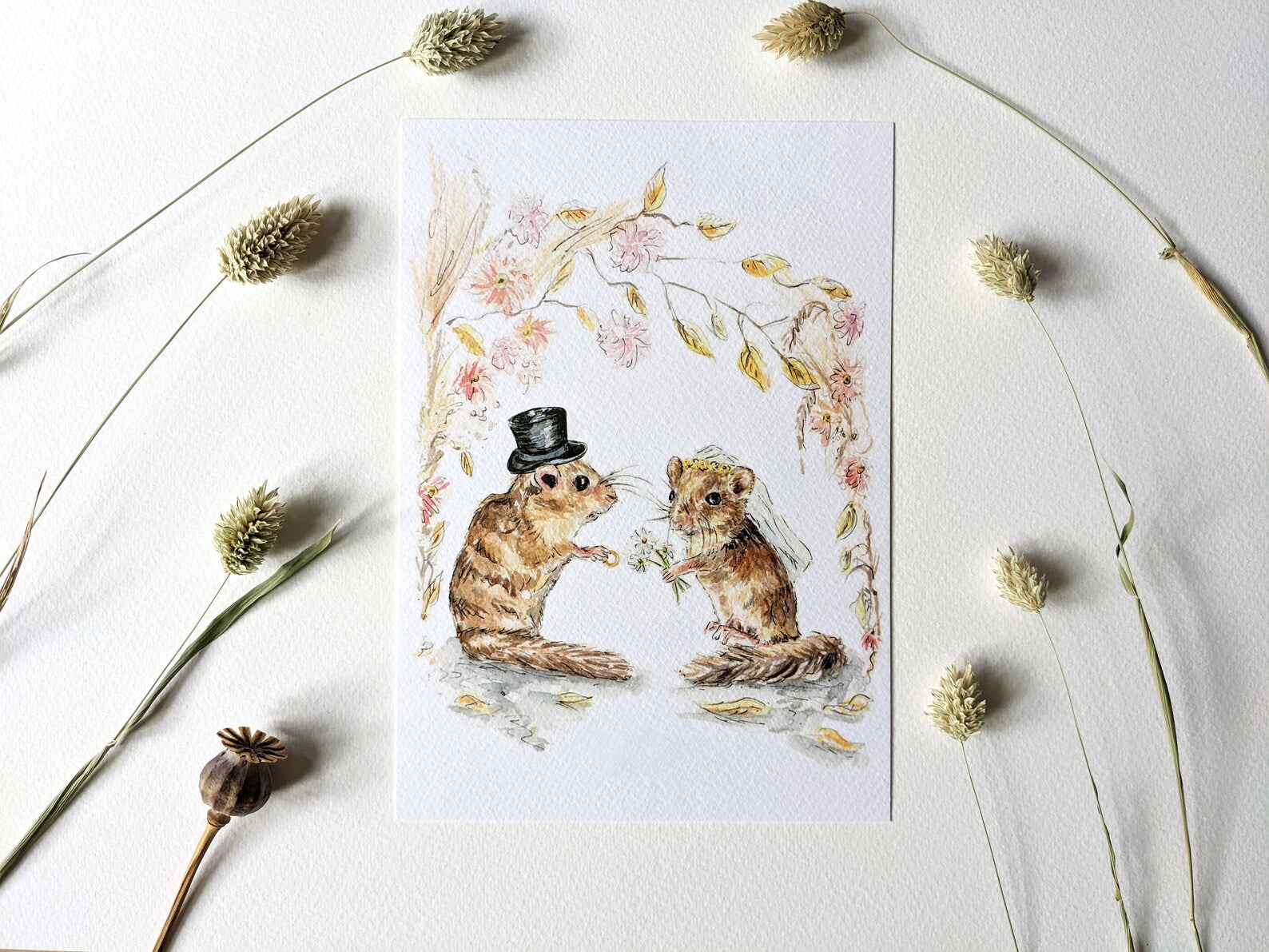 Wedding Mice Bride & Groom Watercolour Greeting Card by Jessica Kendrew