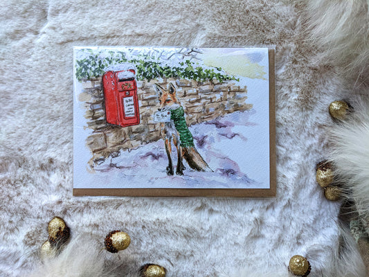 Christmas Fox Greeting Card | Festive Woodland Scene