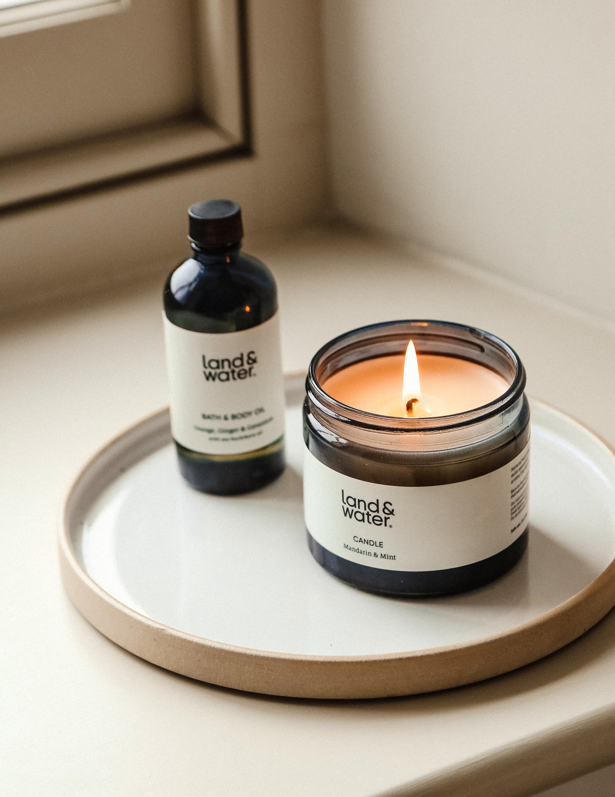 Mandarin & Mint Natural Wax Candle, lit, for eco-friendly self-care