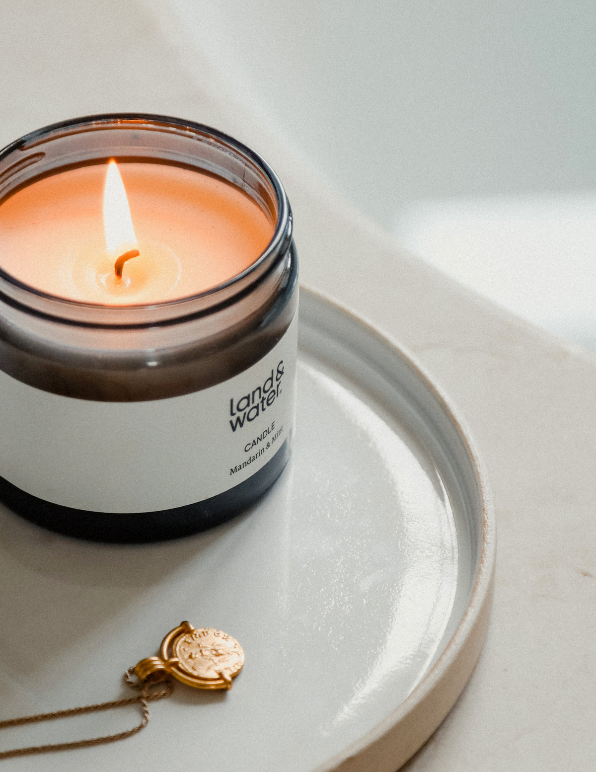 Close-up of Mandarin & Mint Vegan Candle with natural wax blend