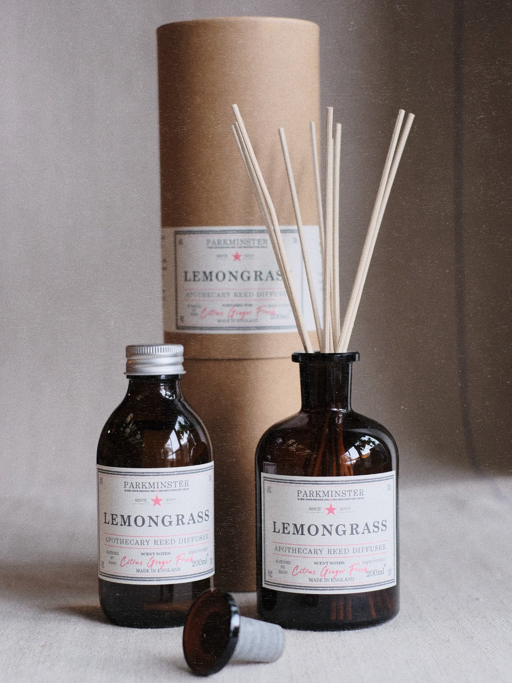 Sustainable lemongrass essential oil reed diffuser handcrafted in Cornwall