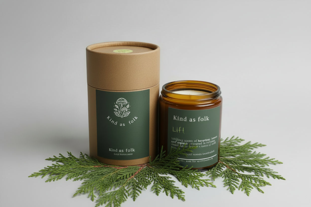 Kind As Folk Lift Soy Candle in Amber Jar with Essential Oils