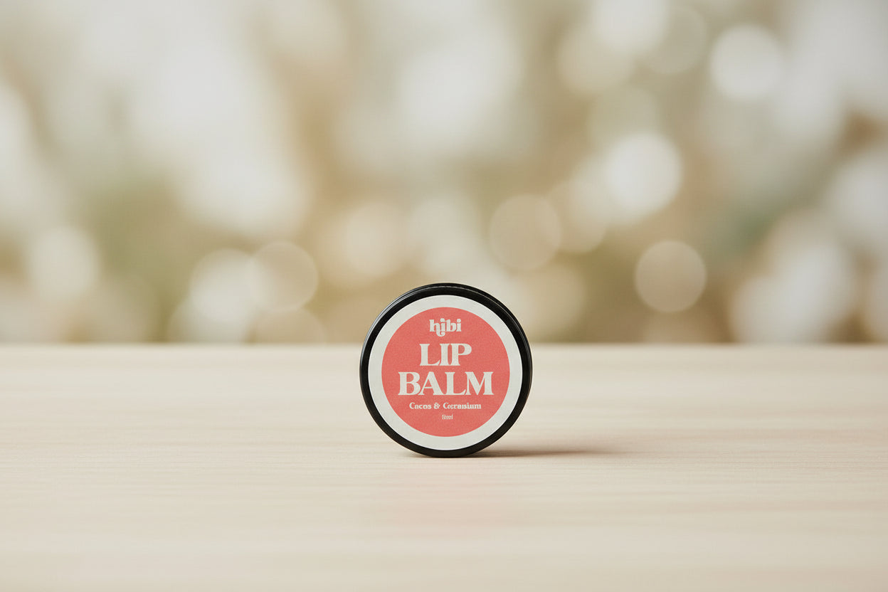 Handmade Hibi Lip Balm with Cocoa and Geranium scent