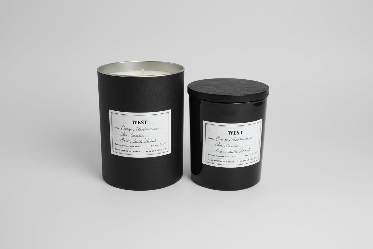 Limited edition West scented candle packaging