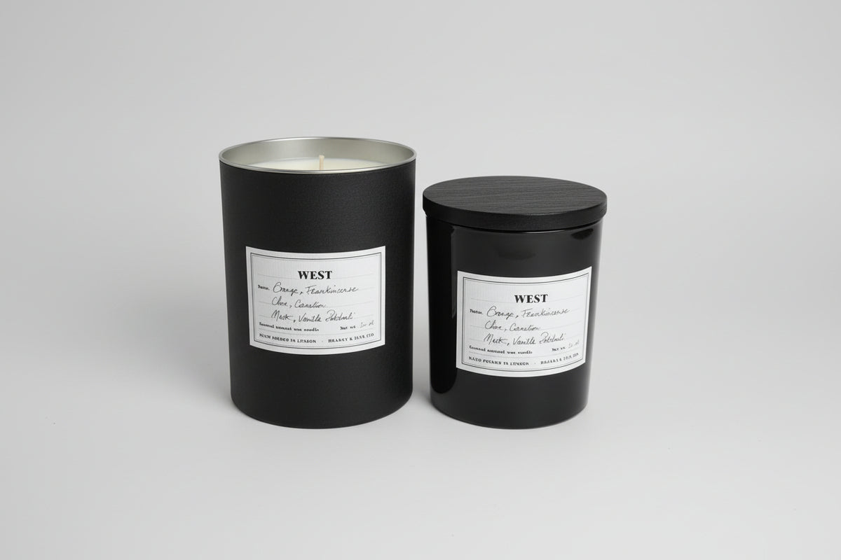 Limited edition West scented candle packaging