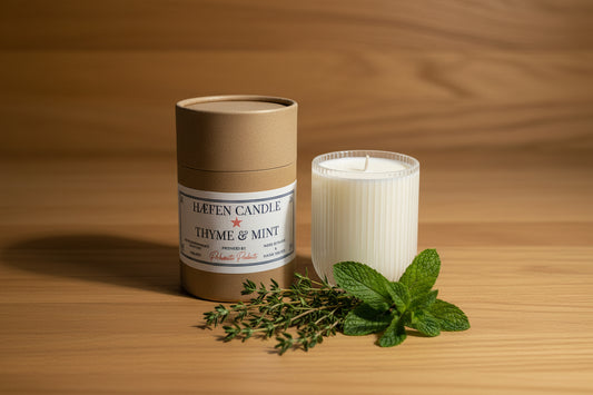 Parkminster Woodland HÆFEN Soy Wax Candle, 200g, in ribbed glass, rich oak and hickory scent, sustainably sourced soy, handmade in Cornwall