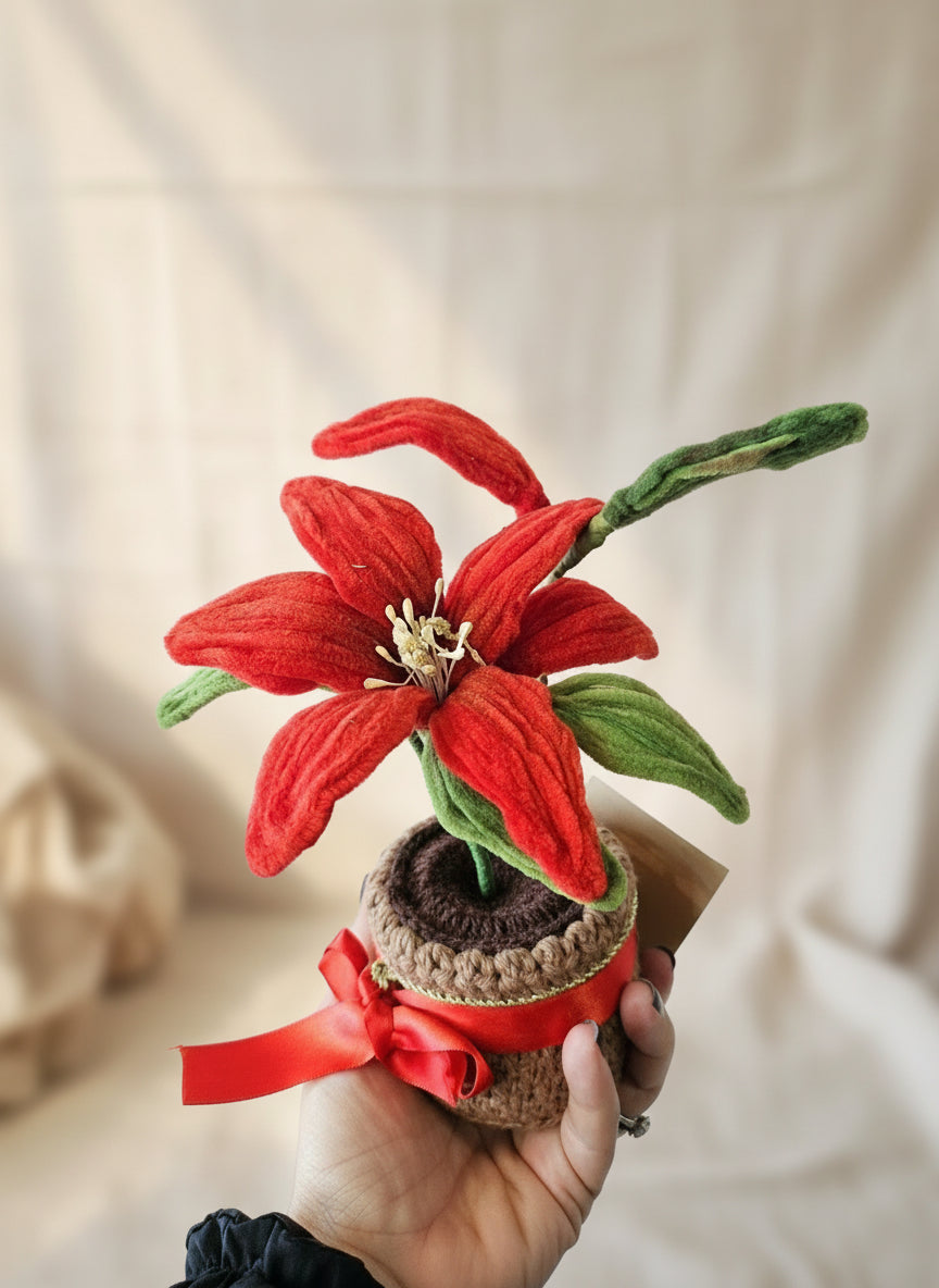 Large Potted Crochet & Velvet Flowers – Handmade & Everlasting