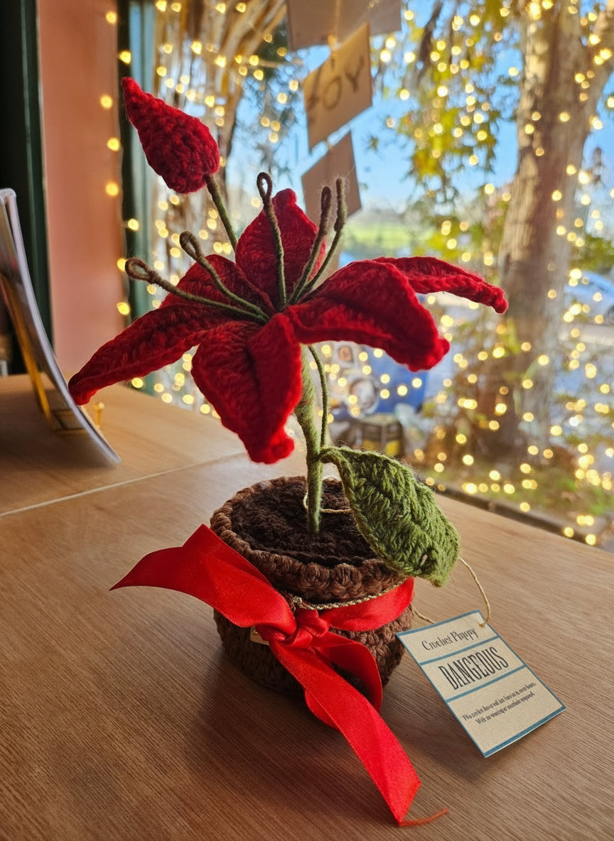 Unique sustainably made potted crochet flower for home decor