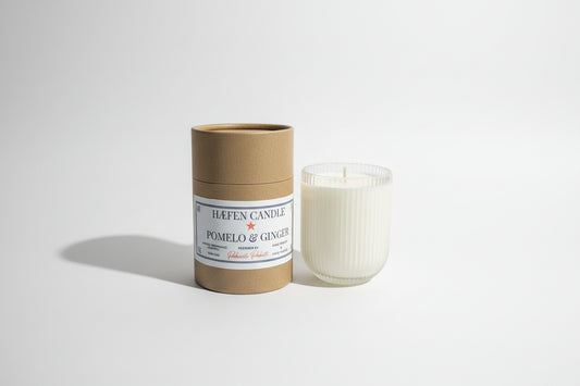 HÆFEN Pomelo & Ginger soy wax candle 200g in ribbed recyclable glass jar from  Parkminster