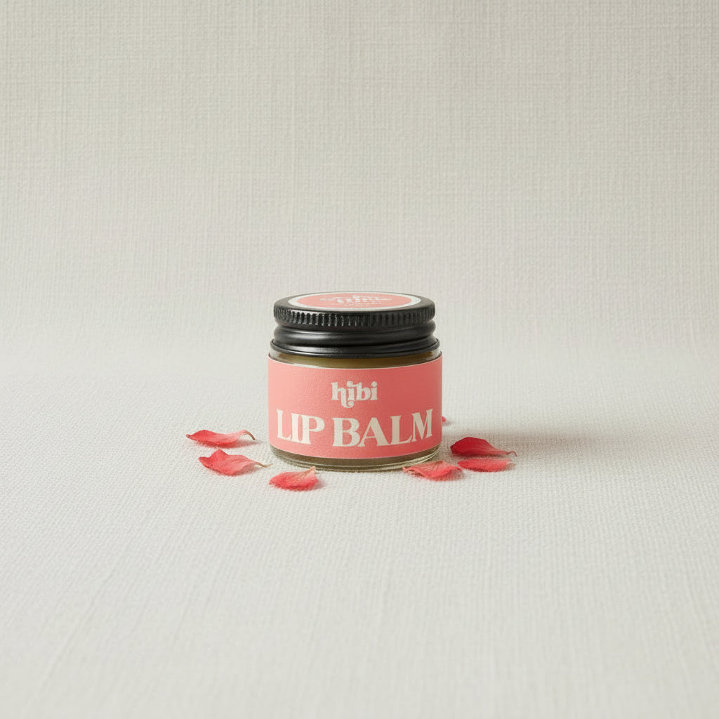 Hibi Cocoa and Geranium Lip Balm in sustainable packaging