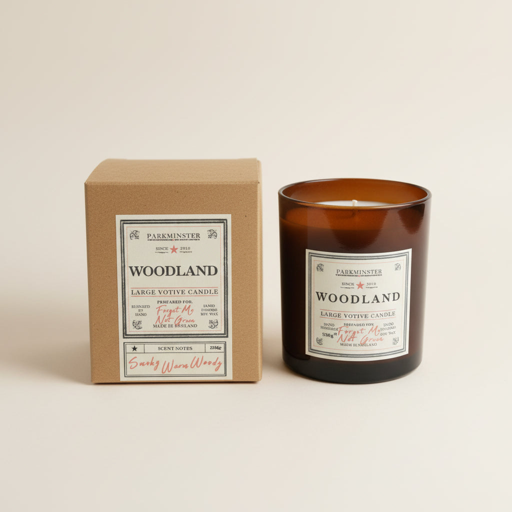 Parkminster Woodland Scented Soy Votive Candle in recyclable glass jar