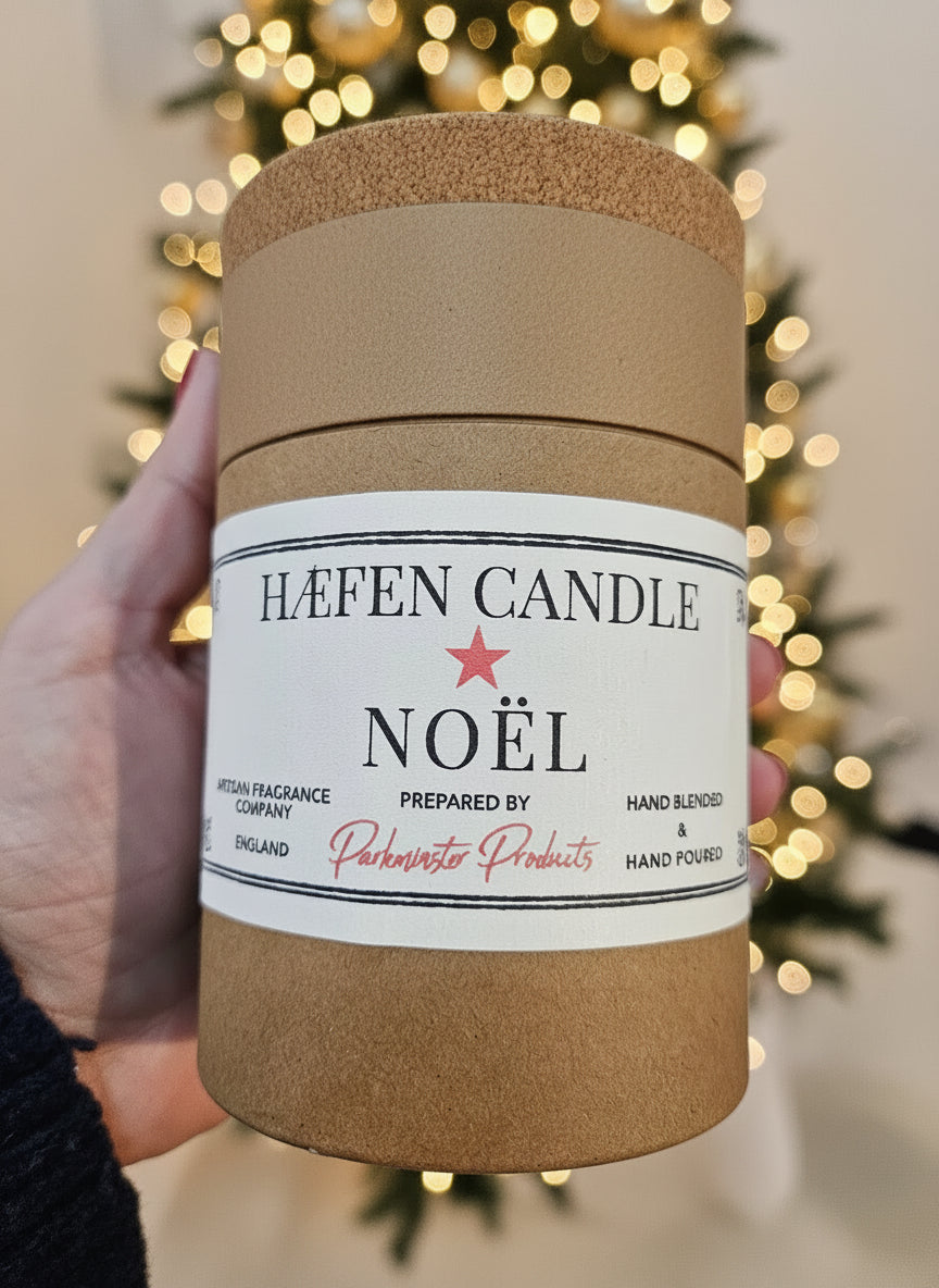 Noël HÆFEN Soy Wax Candle in ribbed glass – Festive Christmas scent, sustainable vegan candle by Parkminster, 200g, eco-friendly gift London.