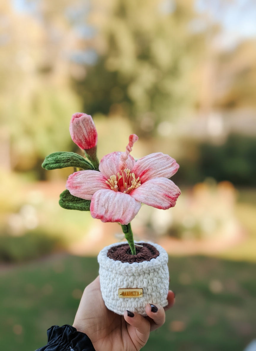Large Potted Crochet & Velvet Flowers – Handmade & Everlasting