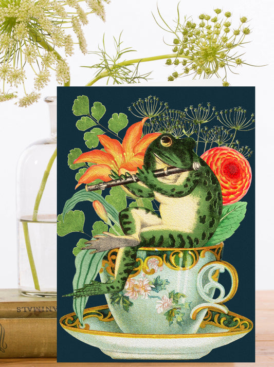 Frog Teacup Garden Greeting Card