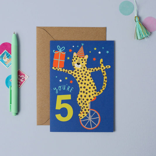 Age 5 Blue Kid's Birthday Card