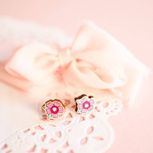 Pink Floral Wooden Earrings