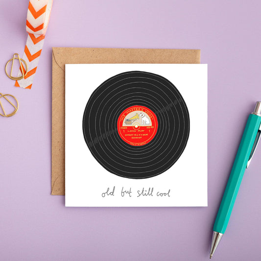 The hand-drawn record is a copy of Beethoven’s Symphony number 6, a tune that is bright and sprightly despite its age, no doubt like the recipient of this funny birthday card. With the words old but still cool.