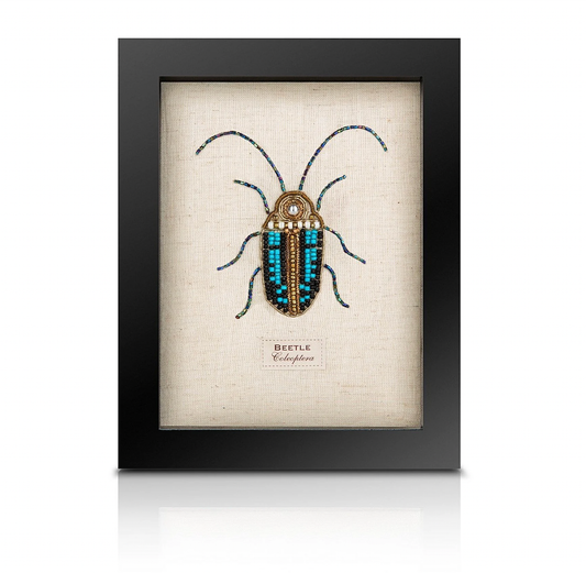 Framed Hand Embroidered Beaded Scarab Beetle