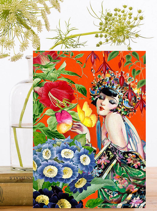 Madame Treacle Girl With Fan birthday card – eco conscious greeting card.