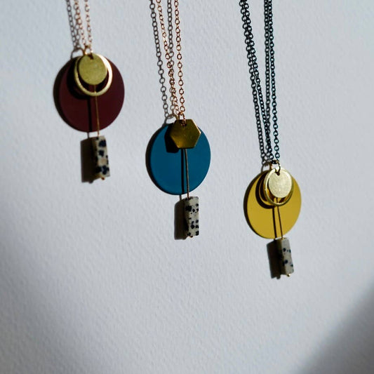 Circles Necklace | Pendulum Collection | Dalmatian Jasper - Mustard