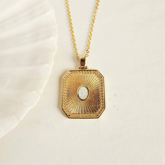 Opal Sunburst Charm Necklace
