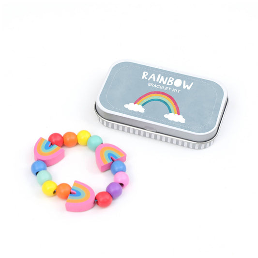 Kids DIY Rainbow Bracelet Craft Kit with Colourful Wooden Beads