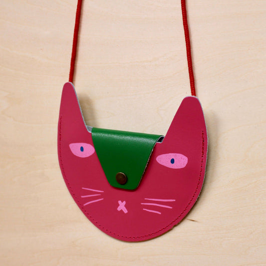 Cat Pocket Purse -  Pink/Green
