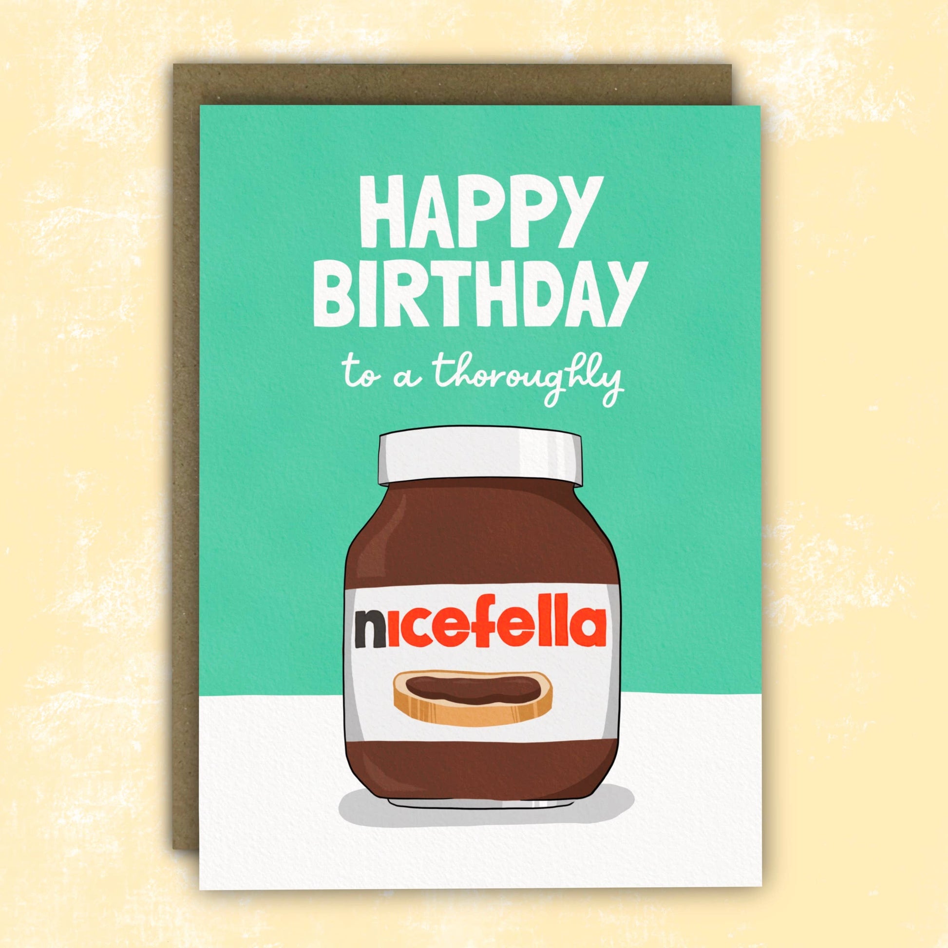 Nutella inspired funny greeting card for him with Kraft envelope