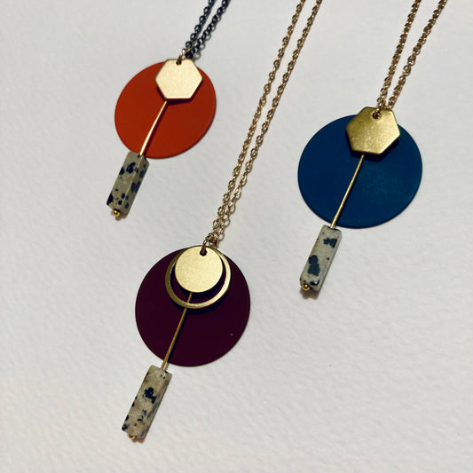 Hexagon Necklace With Dalmatian Jasper - Wine
