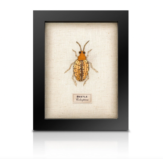 Framed Hand Embroidered Beaded Spotty Beetle