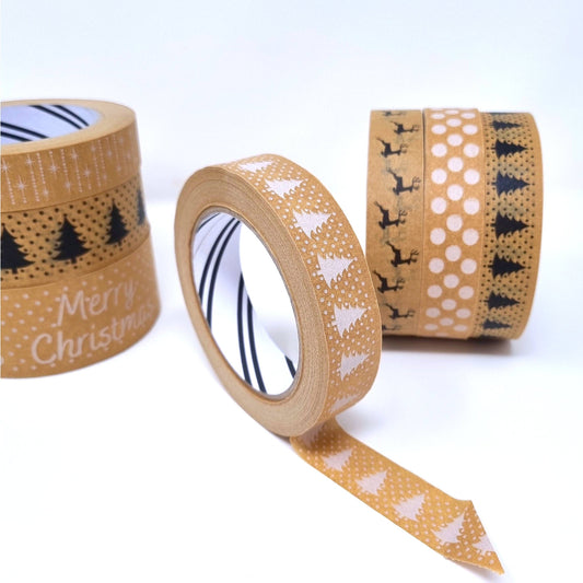 White Snowy Christmas Tree Eco Friendly Paper Tape 24mm