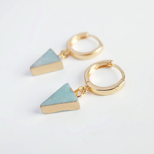 Triangle Aventurine Gemstone Gold Hoop Earrings